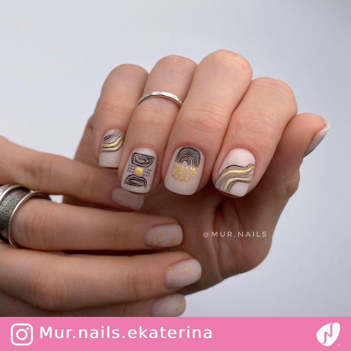 Abstract Black and Gold Nail Designs